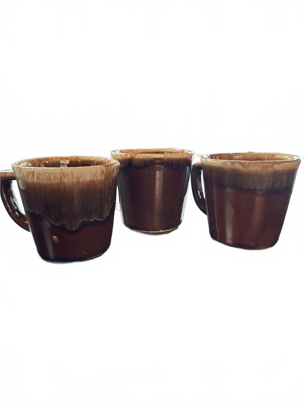 Vintage 3 McCoy Pottery Brown Drip Glaze Coffee Mugs - Excellent Condition